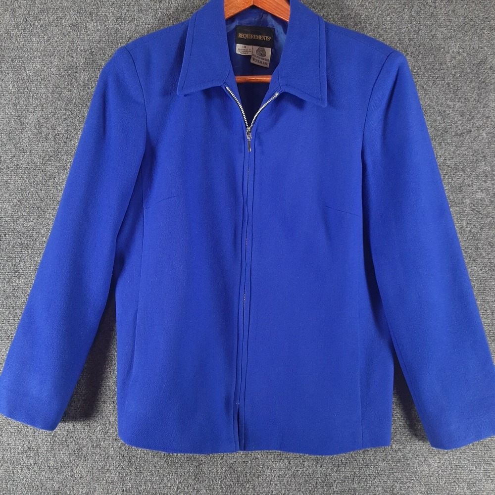 Requirements Women's Full Zip Wool Sweater Jacket Size 14 Woolmark Wool Blue